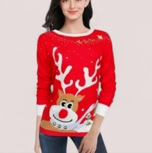 V28 HOLIDAY Red And White   reindeer fashion sweater